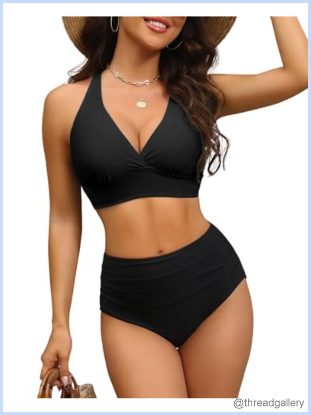 Women's High Waisted Bikini Set Large Bust Supportive Crossover Back Bathing